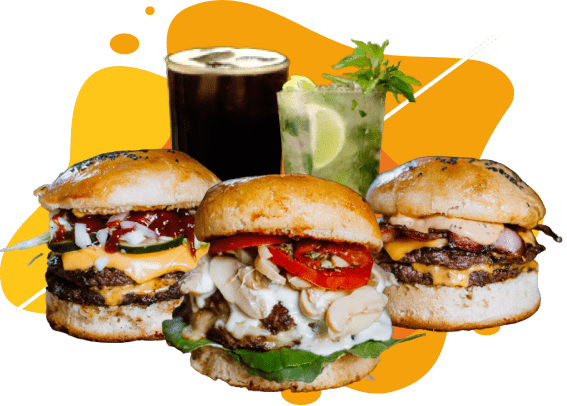 imagen de diferentes hamburguesas y tragos